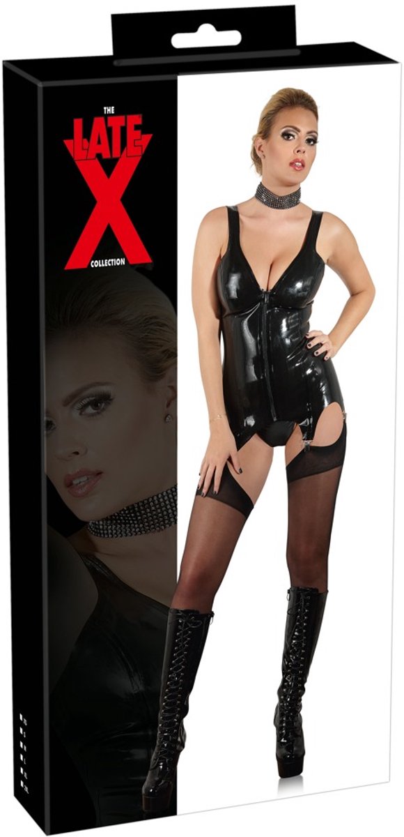 LateX – Latex Strap Shirt met Doorlopende Ritssluiting en 4 Bretels voor een Scherpe Uitstraling Maat M - Zwart
