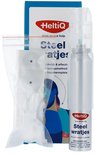 HeltiQ Steelwratjes product in verpakking met spray, applicators en pleisters in een plastic zakje.