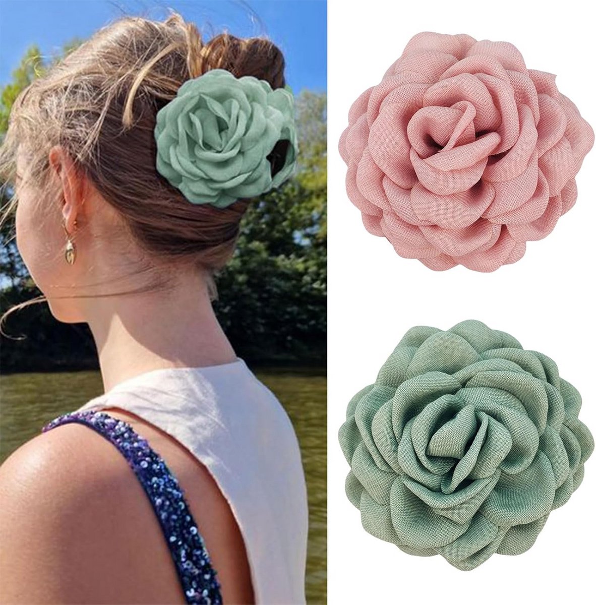 Grote Bloemen Haarspeldjes Set van 2 voor Dames - Hawaii Stijl Rozen Clip