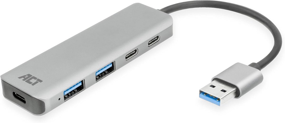 4-poorts USB Hub met 2x USB-A en 2x USB-C, Inclusief Voedingspoort