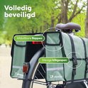 Mintgroene dubbele fietstas met afsluitbare flappen en stevige klikgespen.