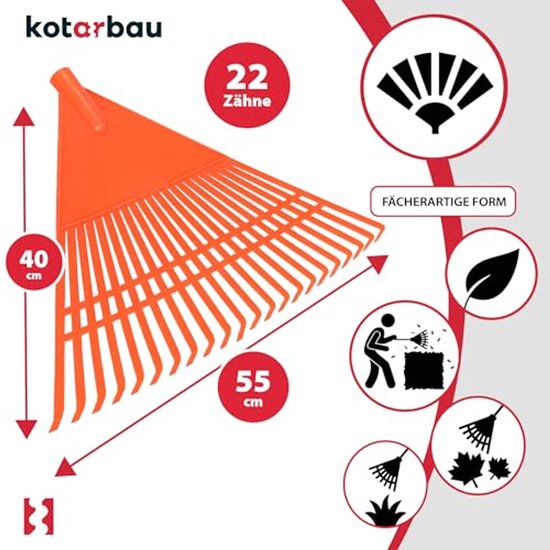 KOTARBAU® Bladhark, Tuinhark van Kunststof, 55 cm, Oranje, zonder Steel, Gazonhark, Waaierbezem, Lichtgewicht Hark, Stevige Hark van Merkloos	 — afbeelding 4