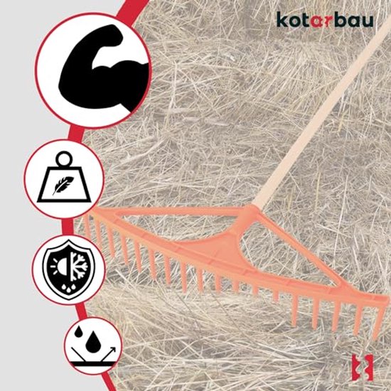 KOTARBAU® Bladhark, Tuinhark, Kunststof, 64 cm, Oranje, 18 Tanden, Bladbezem, met Steel, voor Gras En Heg, Lichtgewicht Hark, Stevige Hark van Merkloos	 — afbeelding 5