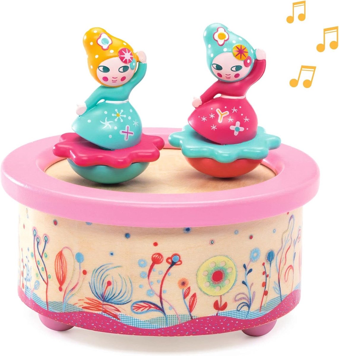 Houten Speelgoed Muziekdoosje met Bloemenprint voor Kinderen