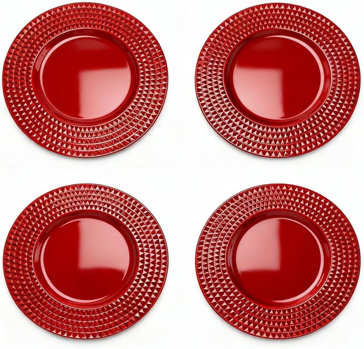 Eigentijdse Diner Borden Set, Rood of Goud, Rond, 33 cm, Mooi Glanzend