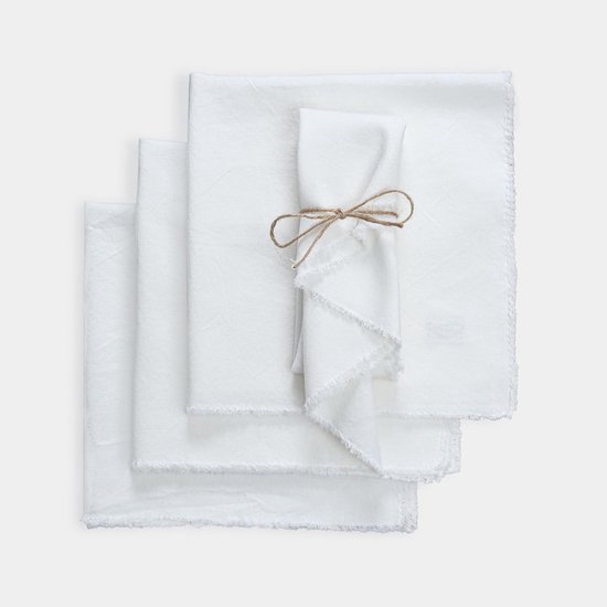 12 effen linnenmix servetten - 45*45 cm, met kwastjes, linnen en katoenen servetten, vierkante servetten, herbruikbaar, geschikt voor bruiloften, feesten en thuisgebruik,Wit