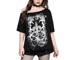 Gothic Punk Off-Shoulder T-Shirt met Grunge Print voor Dames en Meisjes | Y2K Stijl