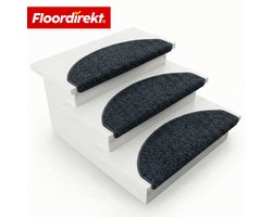 Floordirekt Trapmatten Madrid - Halfronde Shaggy Trapmat - 65 x 23,5 cm - Zwart - Zelfklevend & Geluidsdempend - Veilig & Comfortabel voor Huis & Trap - in 5 Kleuren
