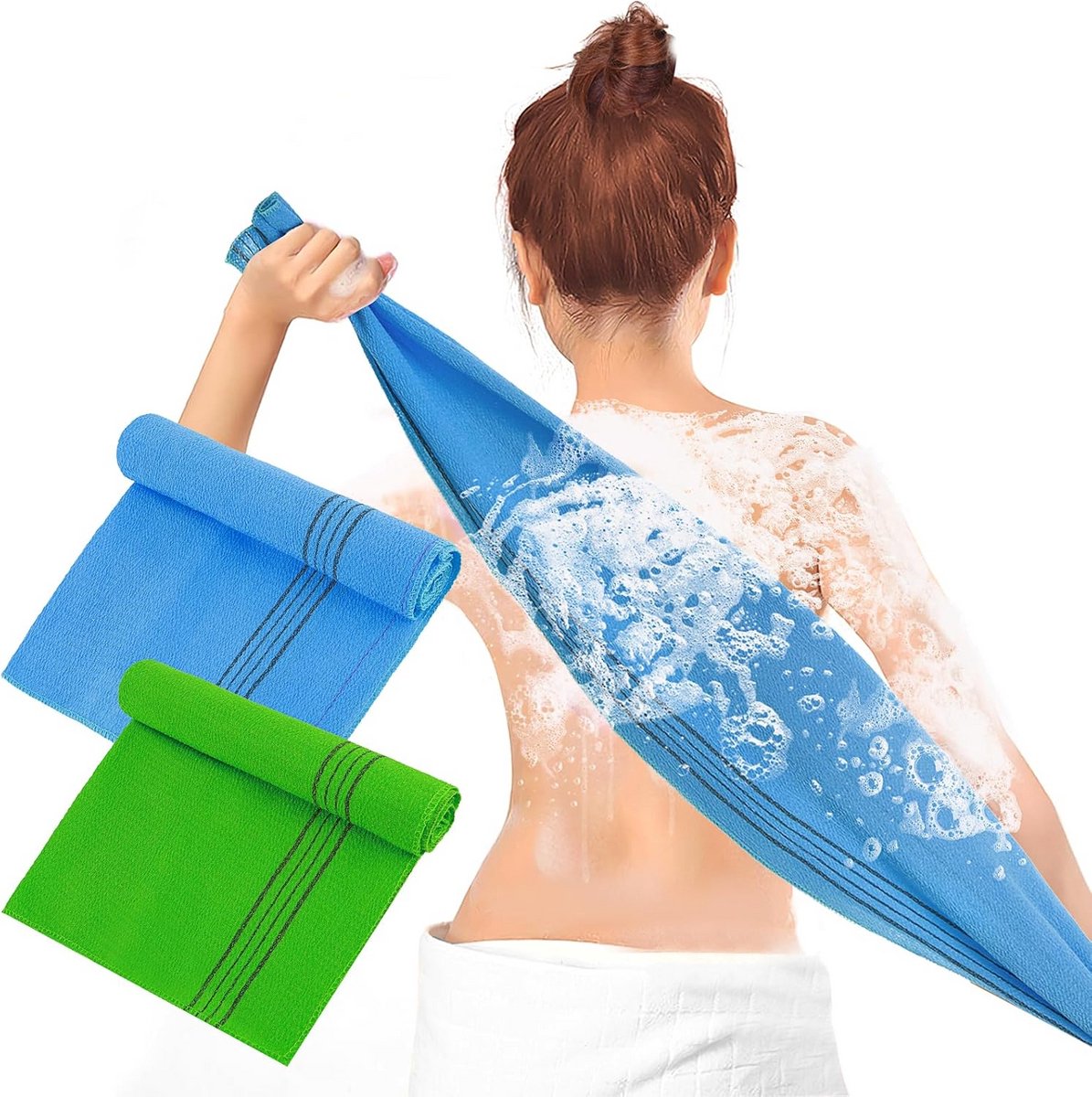 2x Koreaanse Scrubdoek Set - Extra Grote Exfoliërende Douche-/Badhanddoek voor Dode Huid