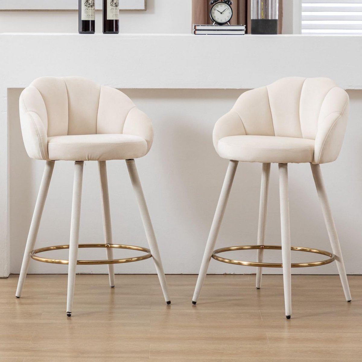 Set van 2 fluwelen barkrukken met rugleuning, moderne gestoffeerde keukenstoelen