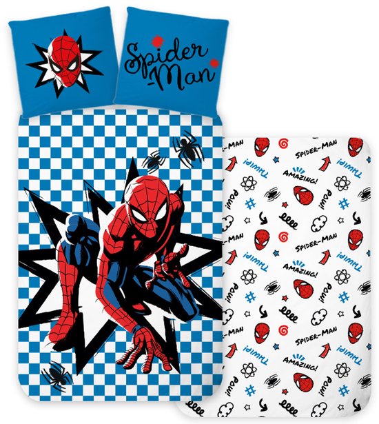 Het Lekkerste Beddengoed | Spiderman, Omkeerbaar Dekbedovertrek Met Kussensloop Microvezel Blauw 200 X 140 Cm
