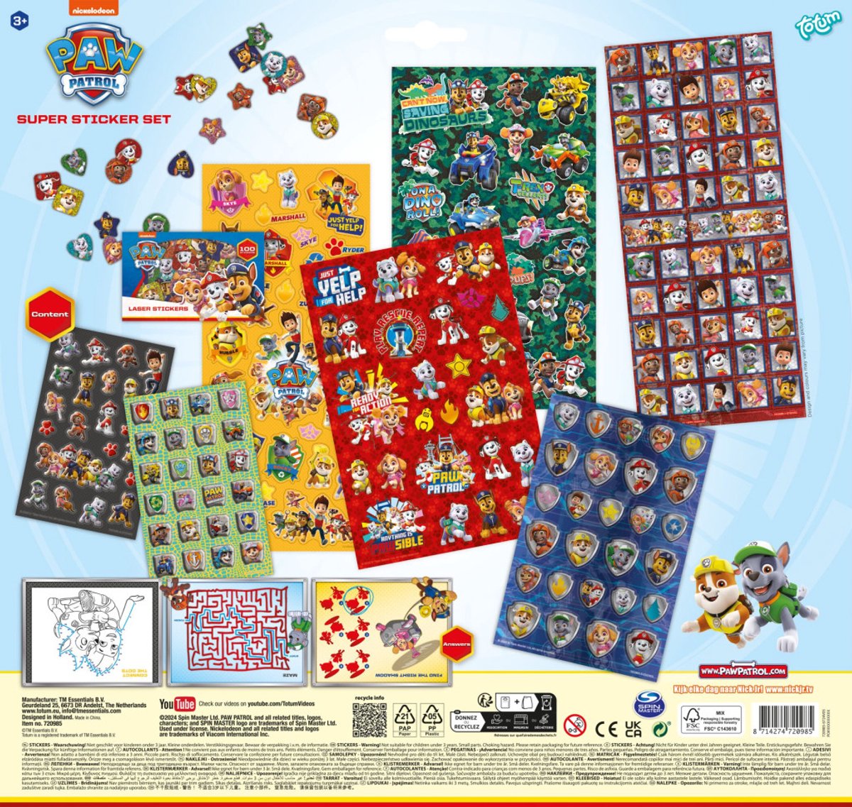 PAW Patrol stickers speelgoed - Totum super stickerset XL jongens en meisjes vanaf 3 jaar - 36 x 36 cm - 7 vellen incl. metallic en 3D stickers en spelletjes cadeautip knutselen — afbeelding 14