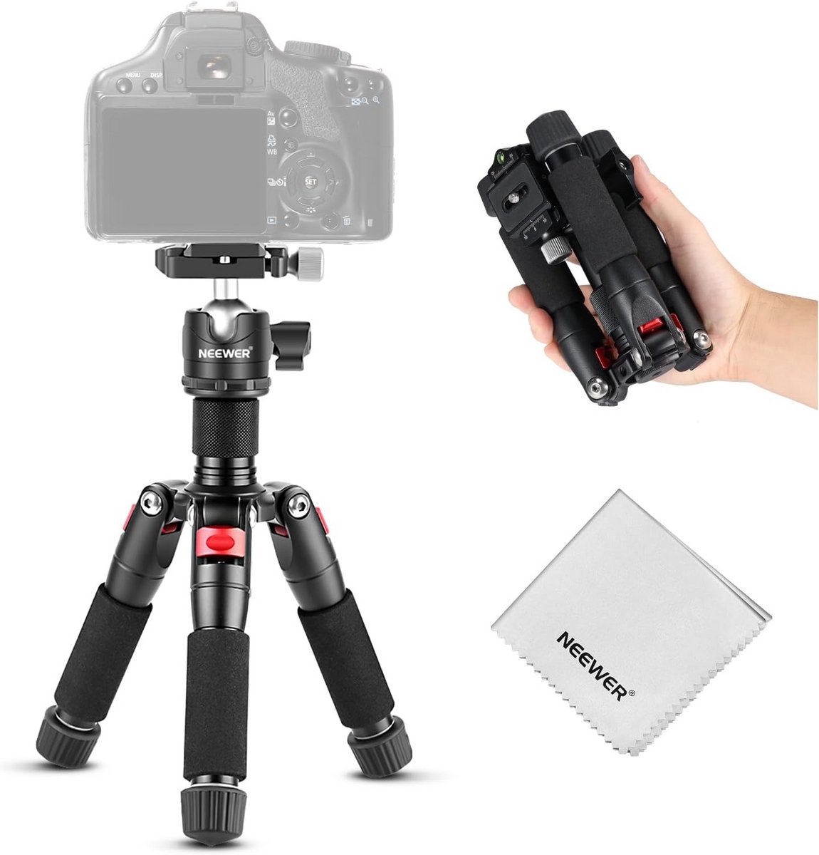 Draagbaar Mini Tafelstatief van Aluminium met 360° Kogelkop voor DSLR en Camcorders