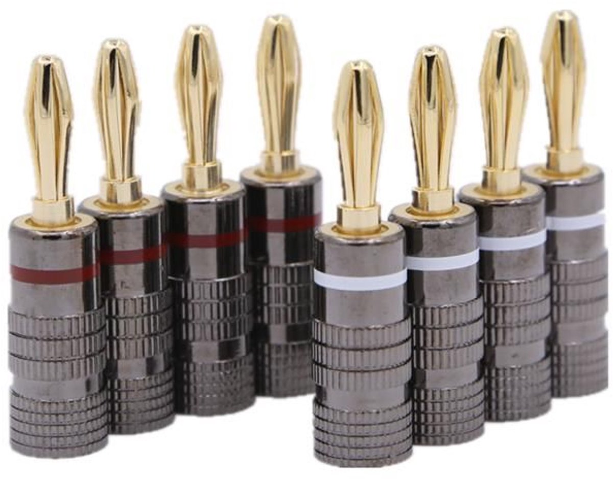 Vergulde banaanstekkers, 4 mm, verpakking van 8 stuks
