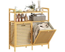 JAQZY Wasmand - Wassorteerder 2 Vakken - Wasmand Meubel - Opbergsysteem - 82 × 33 × 88 cm - Praktisch - Stijlvol - Bamboe