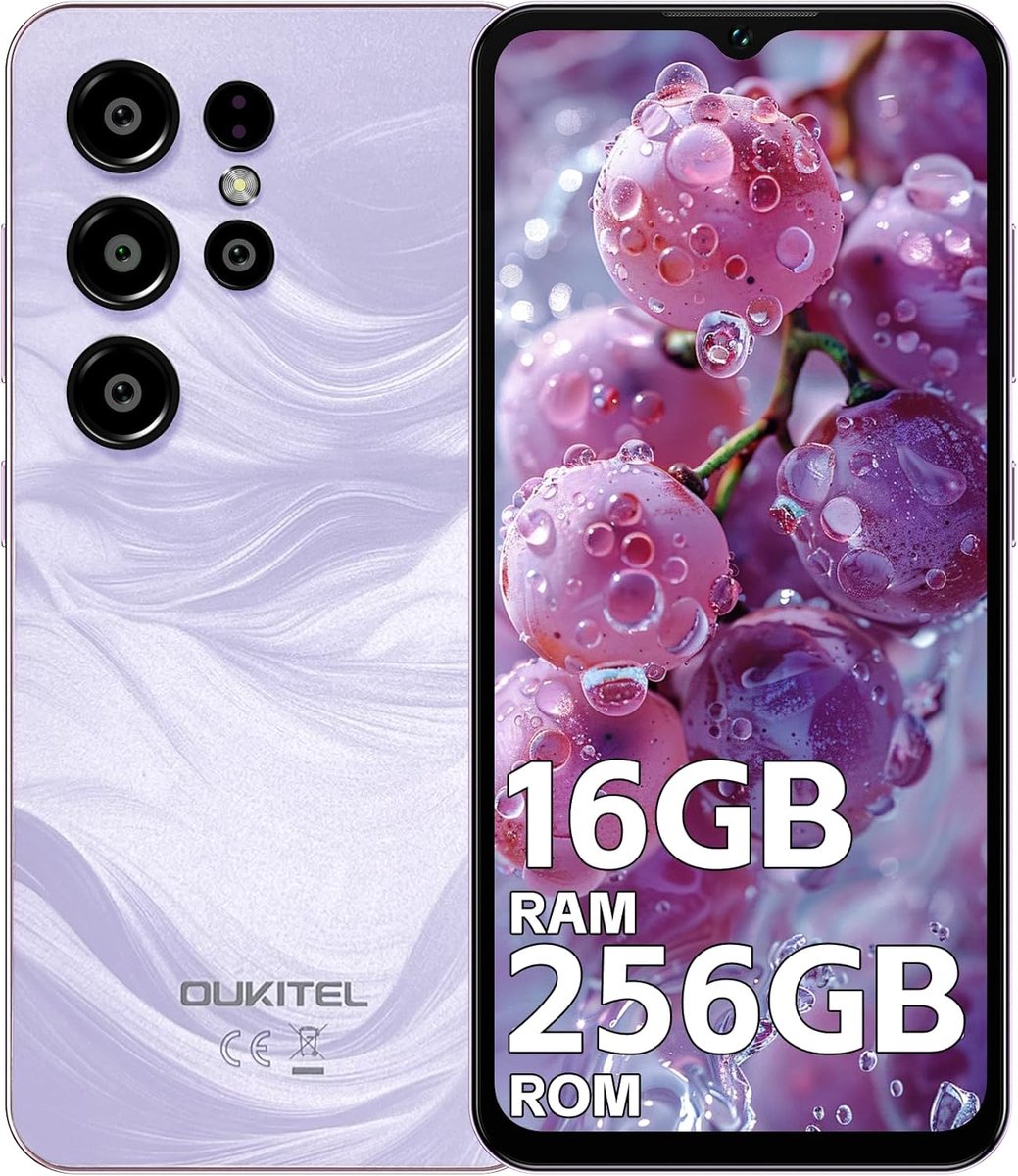 Simlockvrije Smartphone 2025 - 16GB RAM / 256GB Opslag, 5000mAh Batterij, 6.52 Inch HD Scherm, Android 14, 4G Dual SIM