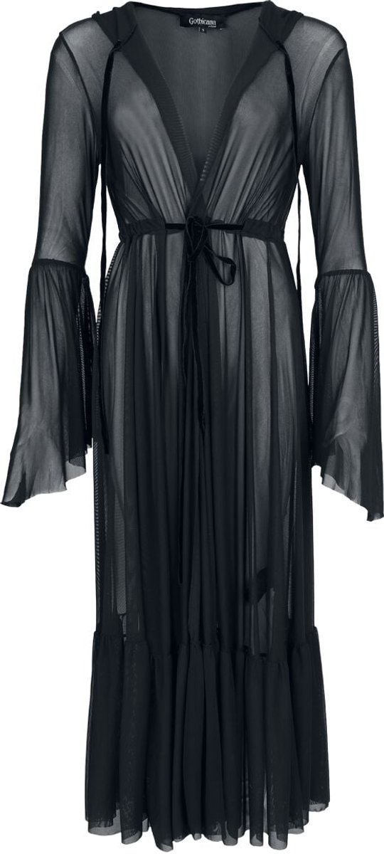 Gothicana Zwart vest met capuchon en veterslag - Dames - XL