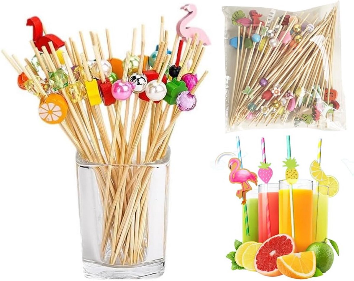 100 Houten Cocktail Prikkers Decoraties voor Aperitief, Fruit en Feestjes