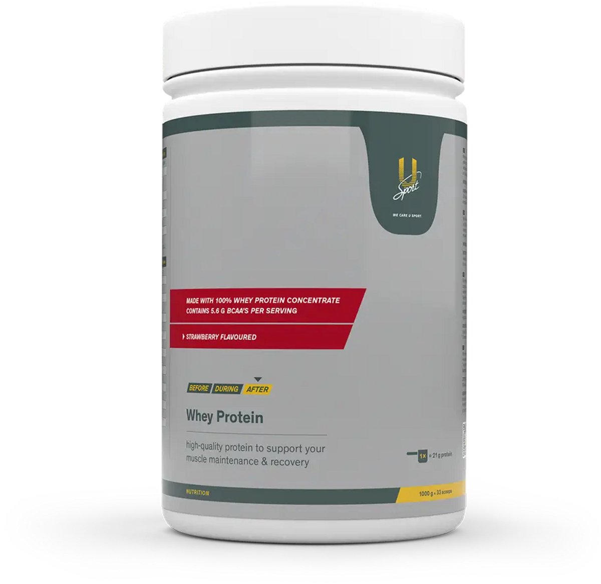 U-Sport Whey Protein - Strawberry - 1000g - 21g Eiwit - Clean Formula - Spierherstel & Opbouw - NZVT Gecertificeerd