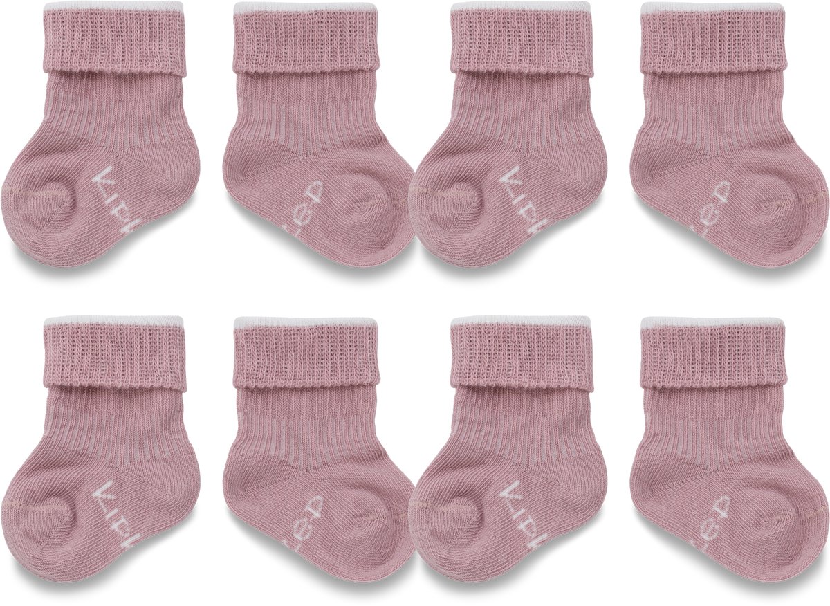 KipKep Blijf-Sokjes 4 paar - maat: Newborn, Prematuur - Mauve - Bio-katoen - Voordeelpak - baby sokjes