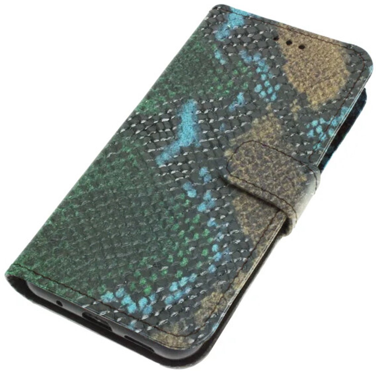 Echt leer hoesje geschikt voor Samsung Galaxy S24 Stug geitenleer – grafisch print Groen / Blauw