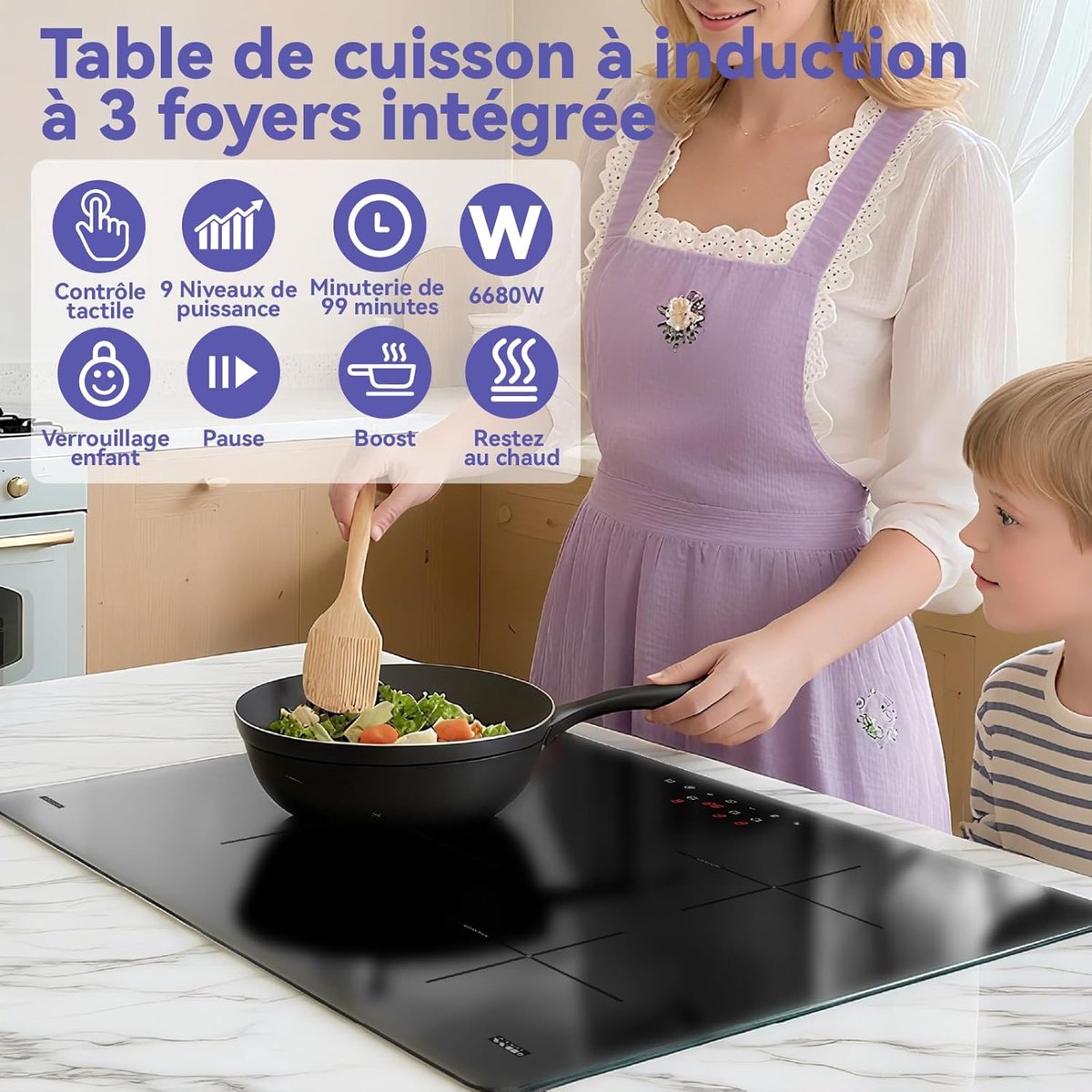 Inbouw Inductiekookplaat Zwart - 3 Zones - Hob met Touch Control en Timer