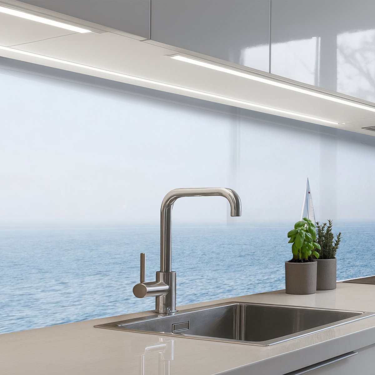 Keuken achterwand 250x60 cm - Spatscherm zelfklevend Horizon - Zeilboot - Zee - Muurbeschermer - Spatwand fornuis