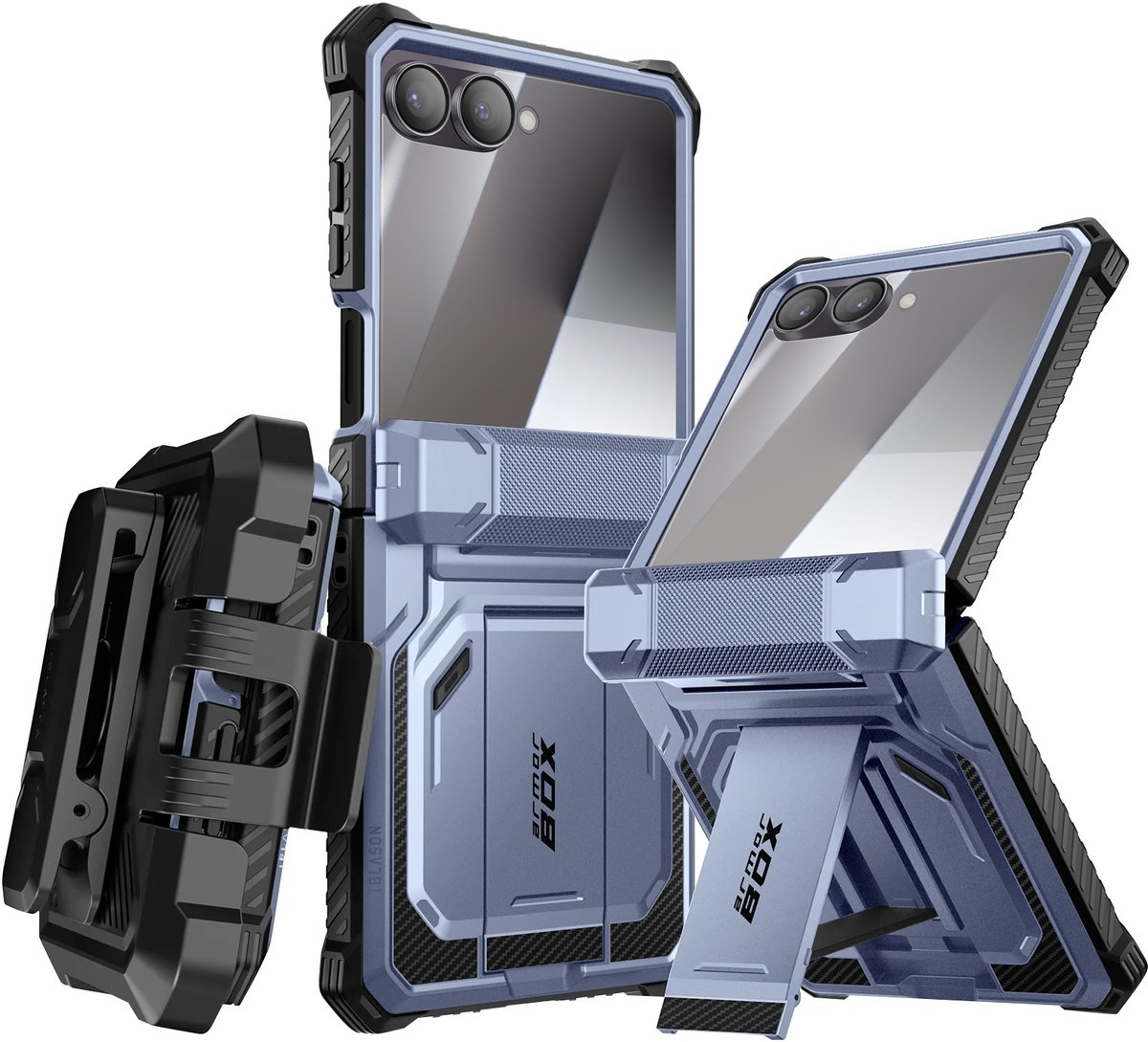 i-Blason, Hoesje Geschikt voor Samsung Galaxy Z Flip 7 Model Armorbox met Gehard Glas en Riemclip, Blauw
