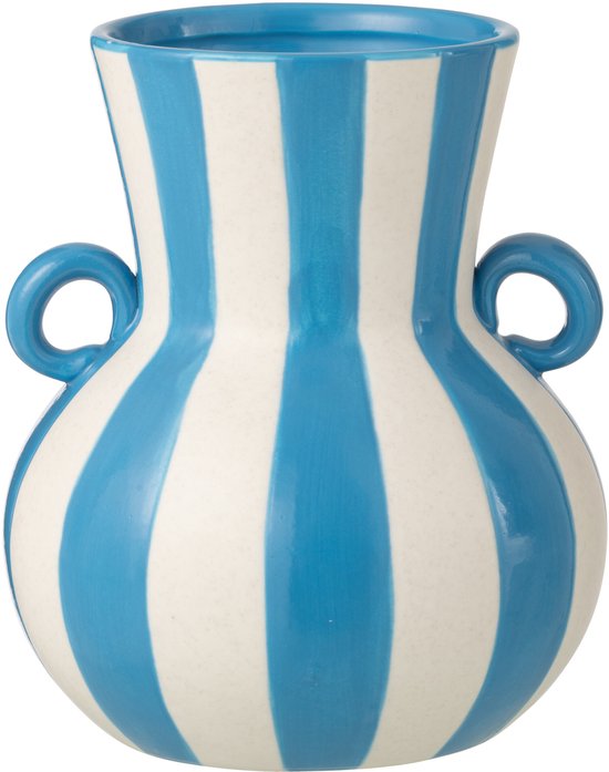 J-Line vaas Gestreept - keramiek - blauw/wit