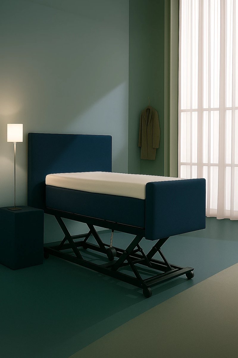 Serre Hoog Laag Bed / Boxspring 1 Persoons Verzorgingsbed Seniorenbed Elektrisch Verstelbaar, 90x220 cm, kleur donkerblauw