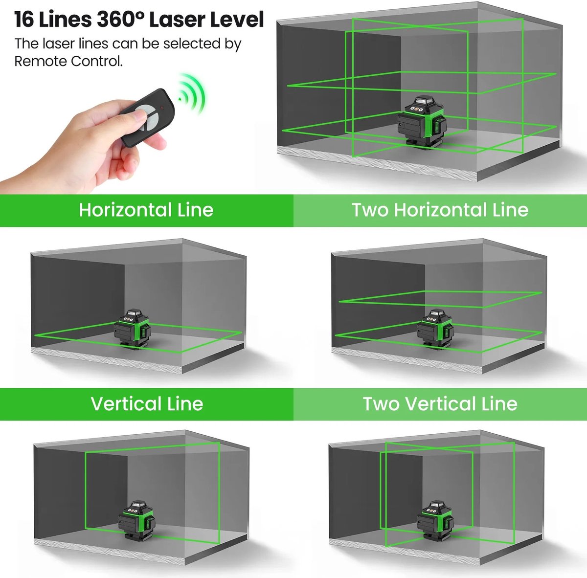 Zolara Laser met statief - 16 lijnen - 3x360 graden - Groene laser - Laserniveausysteem