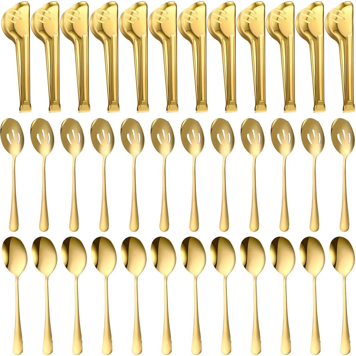 36-Delige Gouden Serveerset RVS: Lepels, Sleuflepels & Tangen voor Buffet en Feest