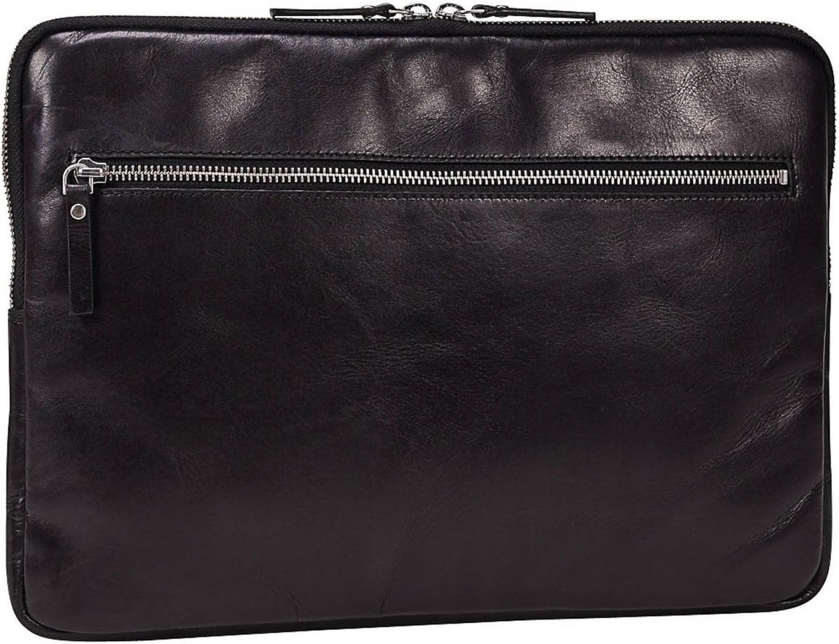 Leren Zwarte Laptophoes met Ritssluiting voor 13-14 Inch Laptops