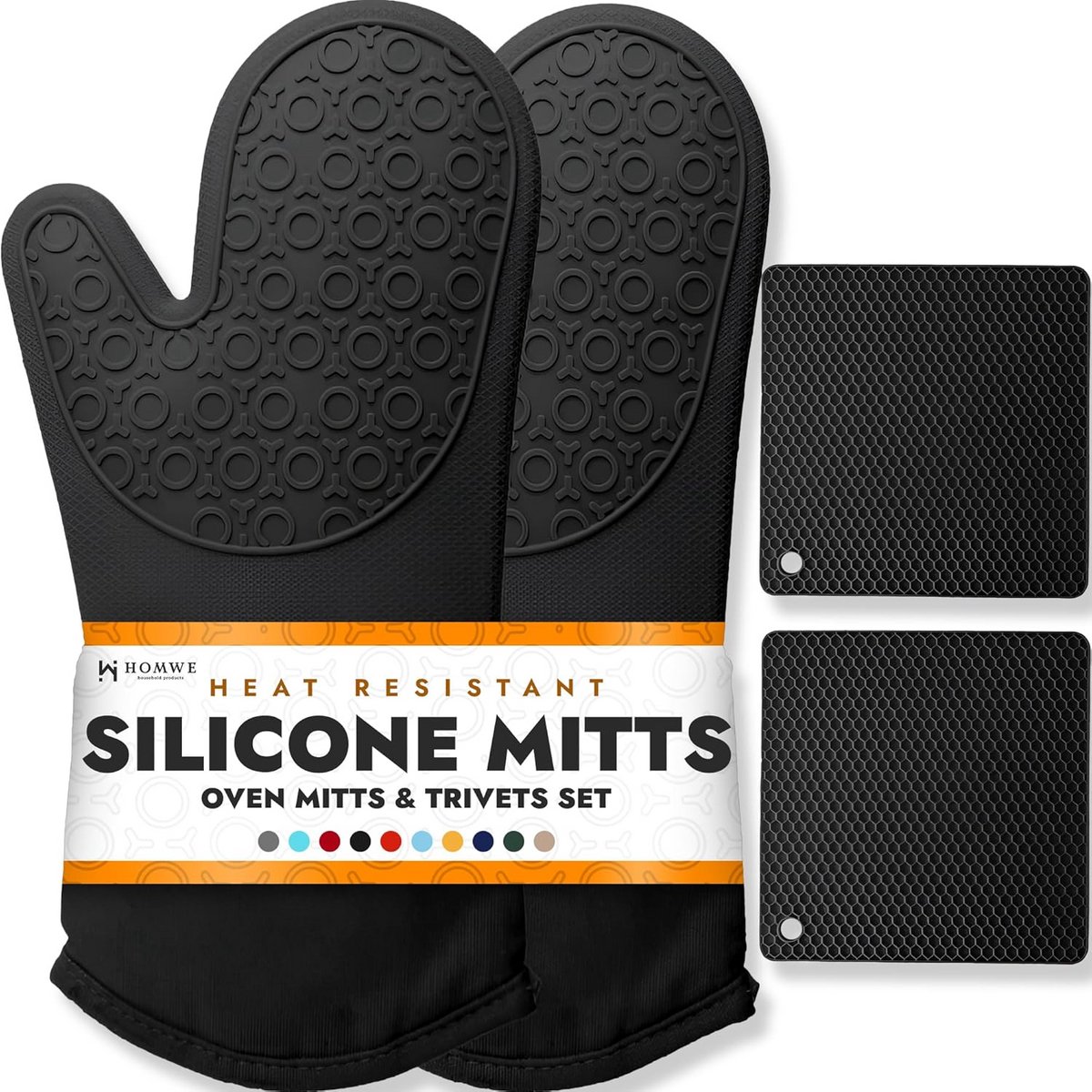 Set van 4 Hittebestendige Siliconen Ovenwanten en Pannenlappen met Antislip Grip