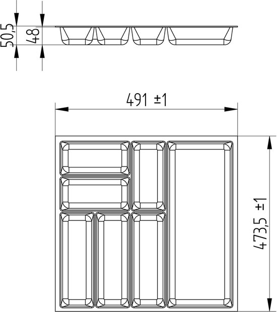 ORGA-BOX 3 Tiroir à couverts profondeur : 473 x largeur : 491 mm gris argenté avec structure en toile pour tiroirs de 60 cm, par ex. dans les cuisines Nobilia à partir de 08.2012.