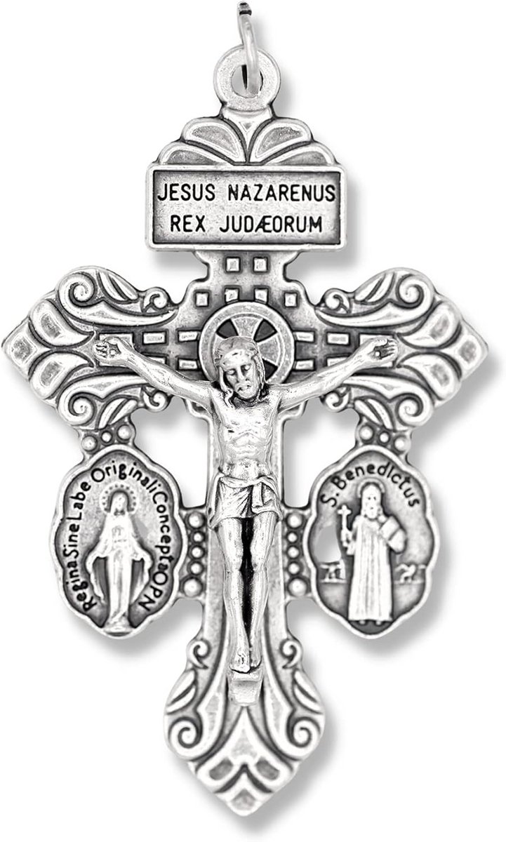 Kruisbeeld met Wonderbaarlijke en Sint Benedictus Medailles Zilverkleurig