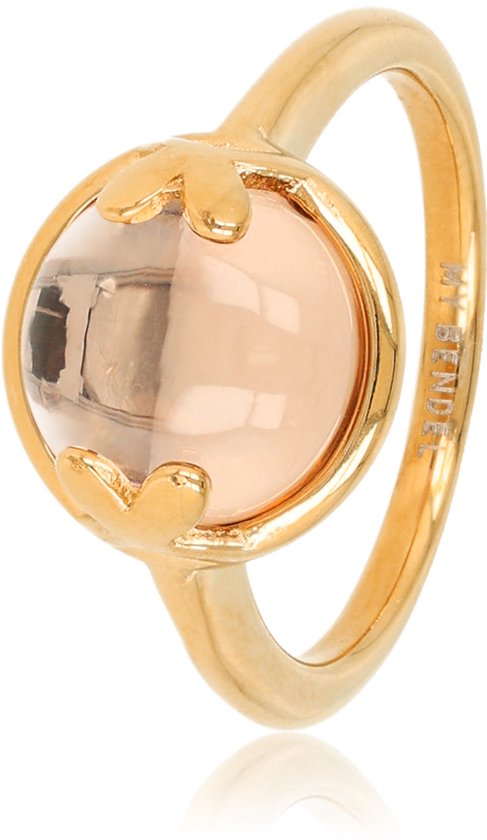 My Bendel - Ring met Hartjesdetail en Ronde Glassteen • Champagne - met Luxe...