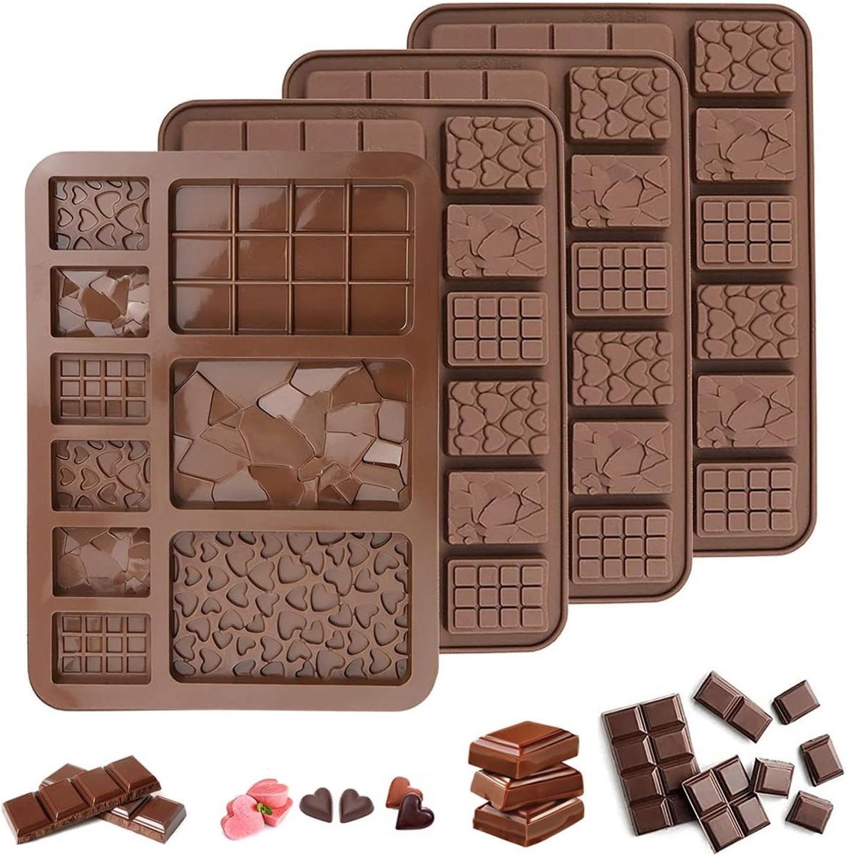 Siliconen chocoladevormen set van 4 stuks voor DIY-chocolade en snoeprepen.