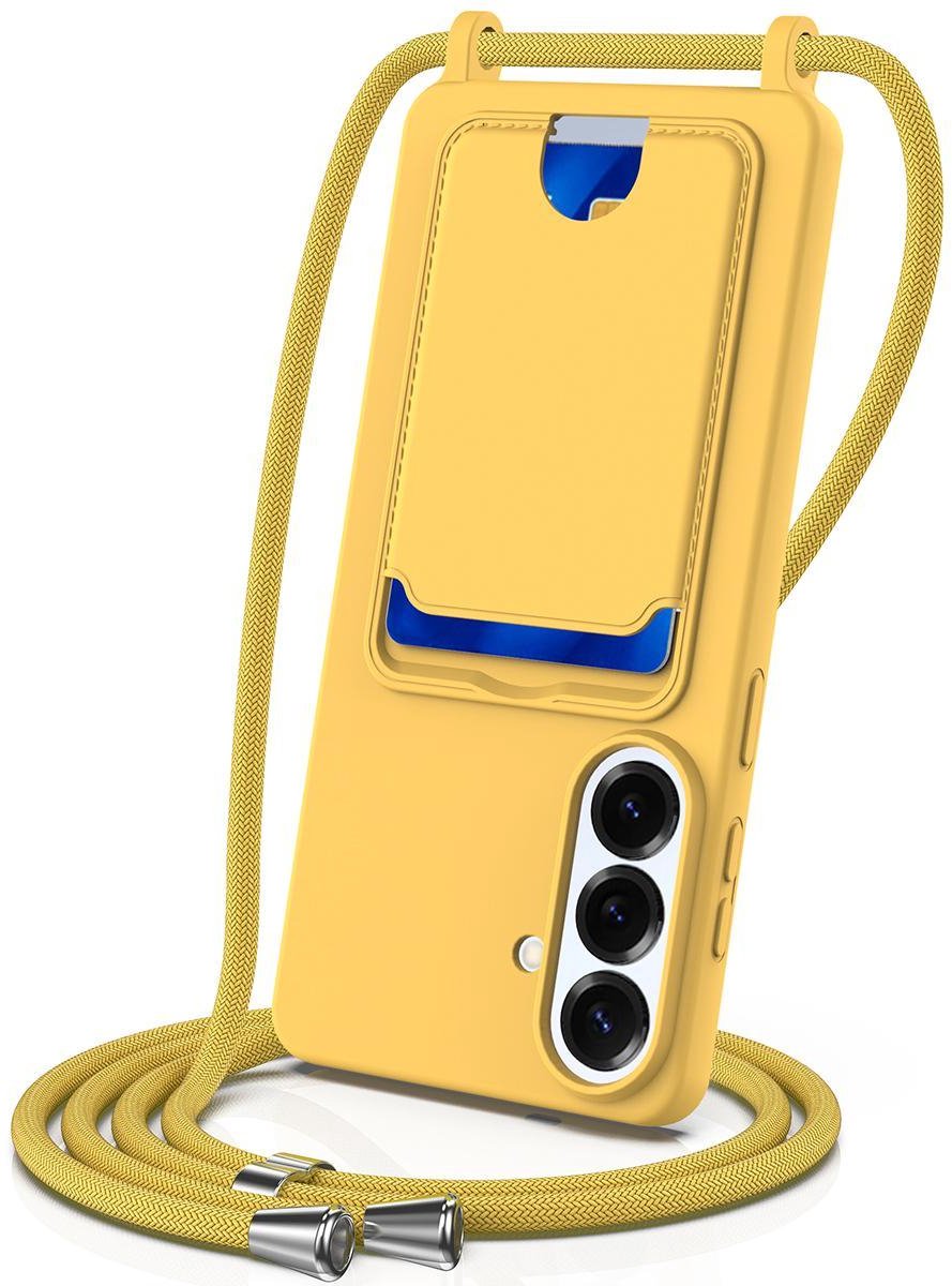 Mobigear Telefoonhoesje geschikt voor Samsung Galaxy S26 Plus Siliconen met Kaarthouder | Mobigear Lanyard Card Hoesje met koord en Pasjeshouder | Kaarthouder voor 1 Pasje | hoesje met koord Telefoonhoesje voor Pinpas / OV Kaart / Rijbewijs - Geel