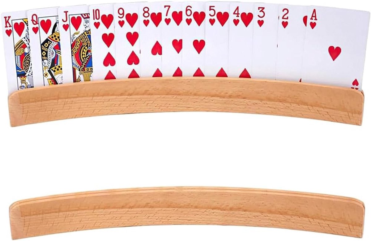 Set van 2 Houten Speelkaartenhouder 33 cm - Handenvrij Kaarten Vasthouden voor Ouderen en Kinderen