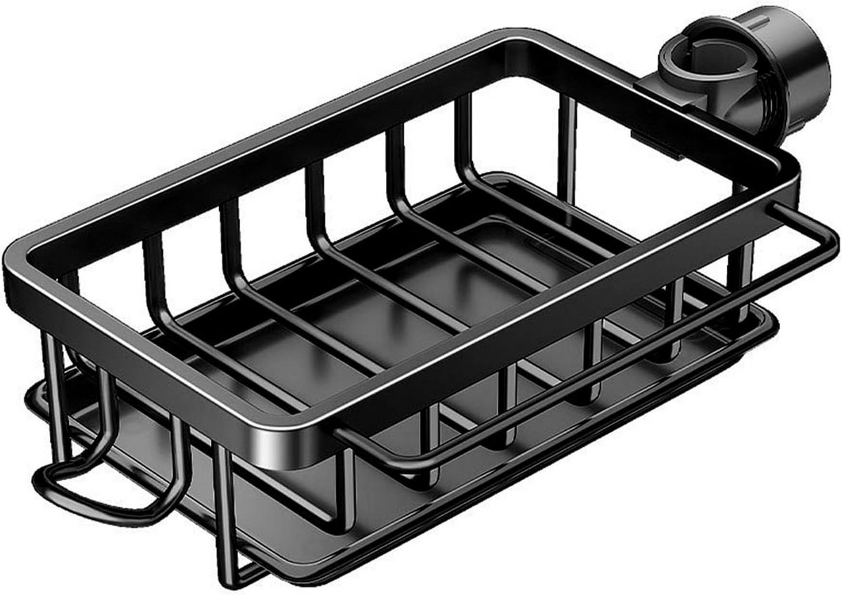 Multifunctionele Keukenkraan Organizer voor Spons, Borstel en Zeep - Zwarte Sink Caddy met