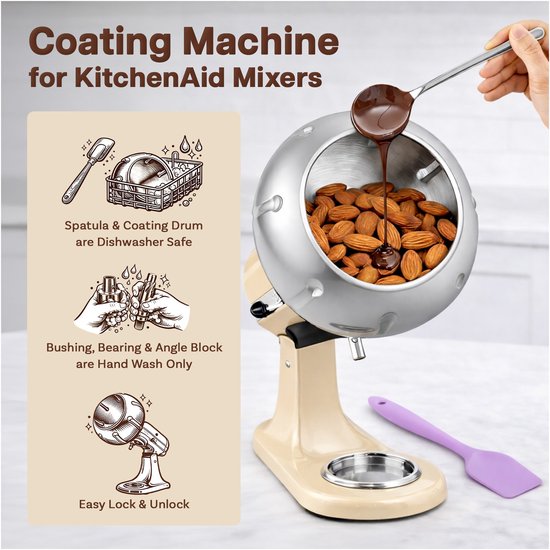 Coating Machine Opzetstuk RVS voor KitchenAid 4.5QT & 5QT Tilt-Head Stand Mixers van MMOBIEL - Coating Machine Accessoire voor Gelijkmatig Gecoate Noten, Chocolade, Gevriesdroogd Fruit & Snacks van Merkloos — afbeelding 2