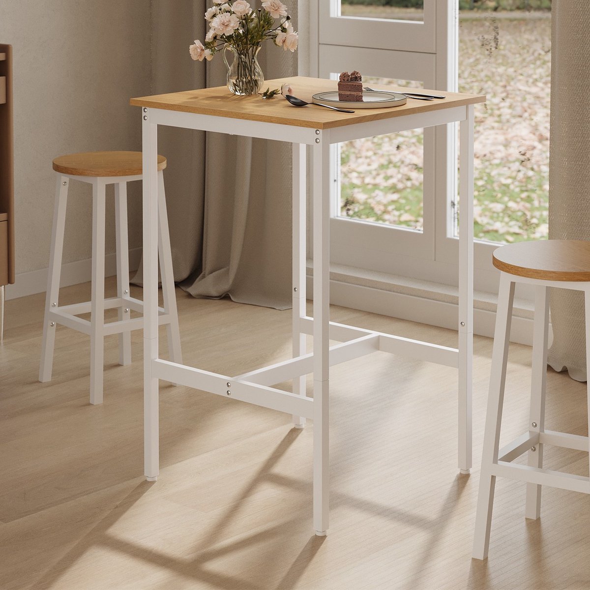 Songmics Bartafel – Staal – Zwart – Industriële stijl, eenvoudige montage, 60 x 60 x 92 cm