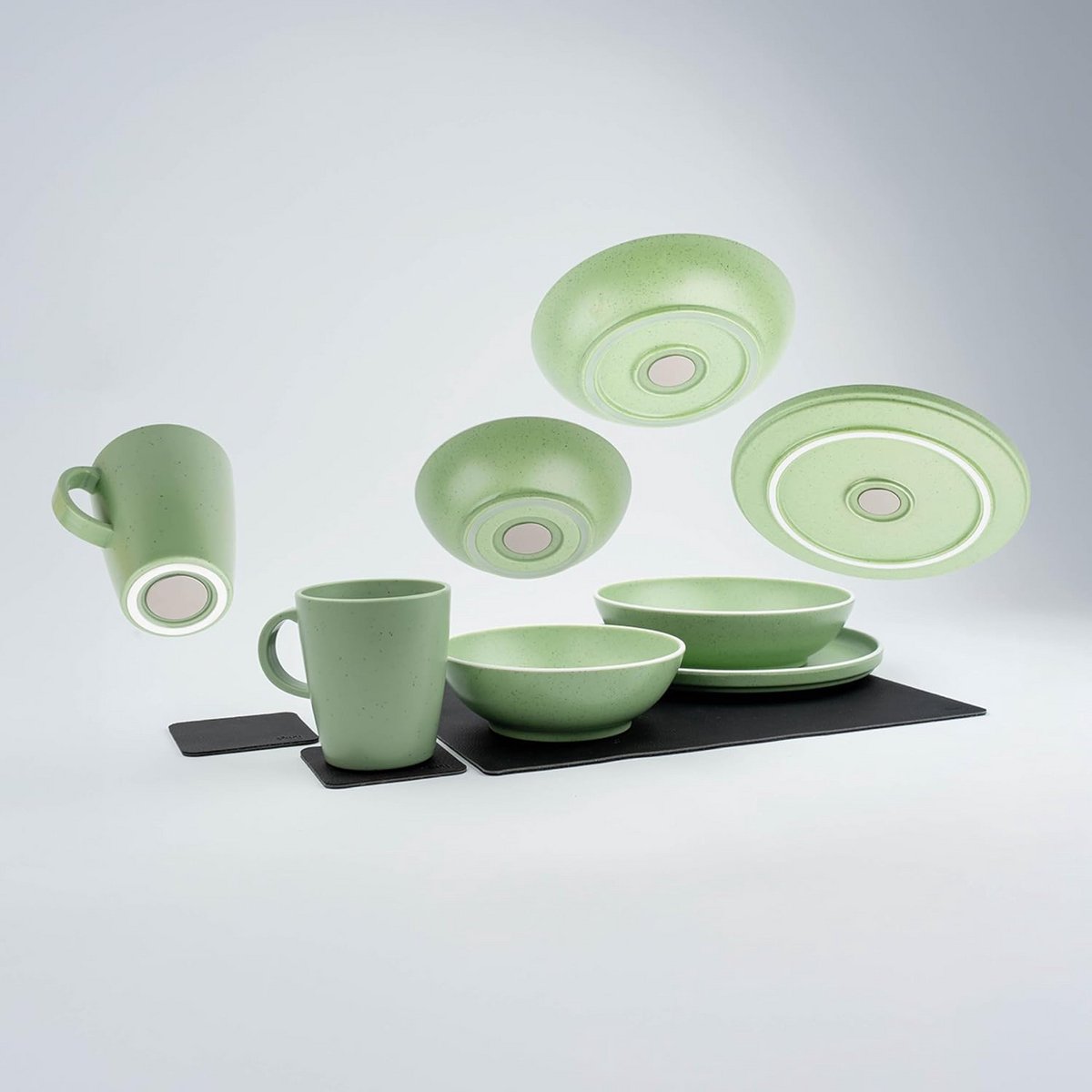 Onbreekbare Magneet-Serviesset voor Camper en Camping – 11-delig Kunststof Vaatwerk in Stone-Look voor Mobiel Gebruik