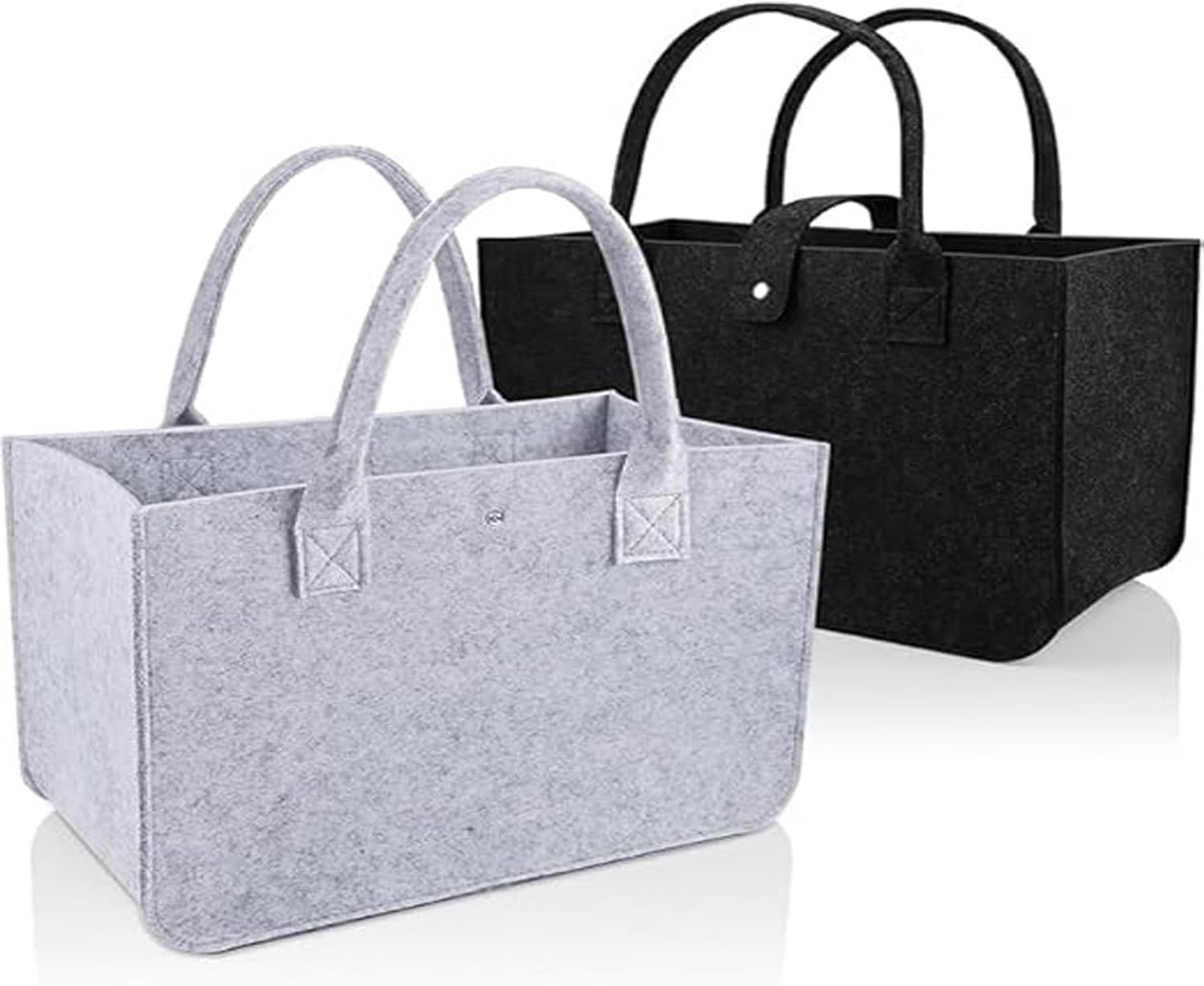 2 Stuks Grote Vilten Tassen Shopper 20L - Opvouwbare Boodschappentas & Opbergmand