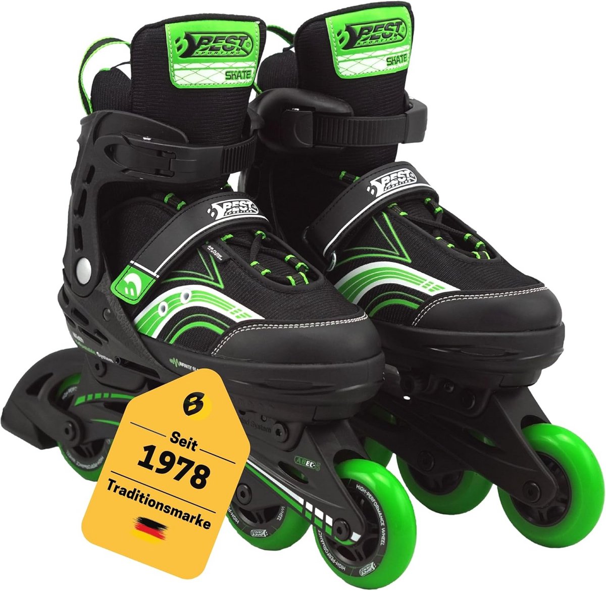 Verstelbare Inline Skates voor Dames en Heren - Groen/Zwart - Maat 38 t/m 41