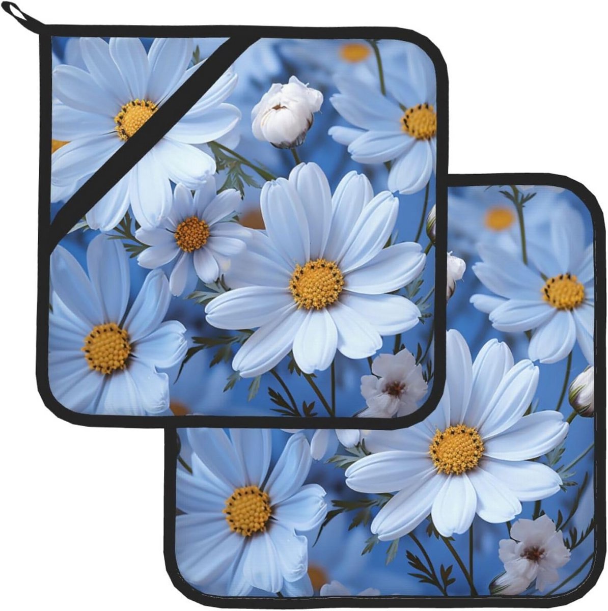 Set van 2 Vierkante Potholders met Zakje - Hittebestendig & Antislip - Voor Bakken en Koken