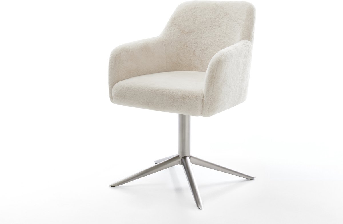DELIFE Eetkamerstoel Greg-Flex kruispoot roestvrij staal pluchen crème-wit 360° draaibaar rocker-functie pocketveer kern Creme-Weiß
