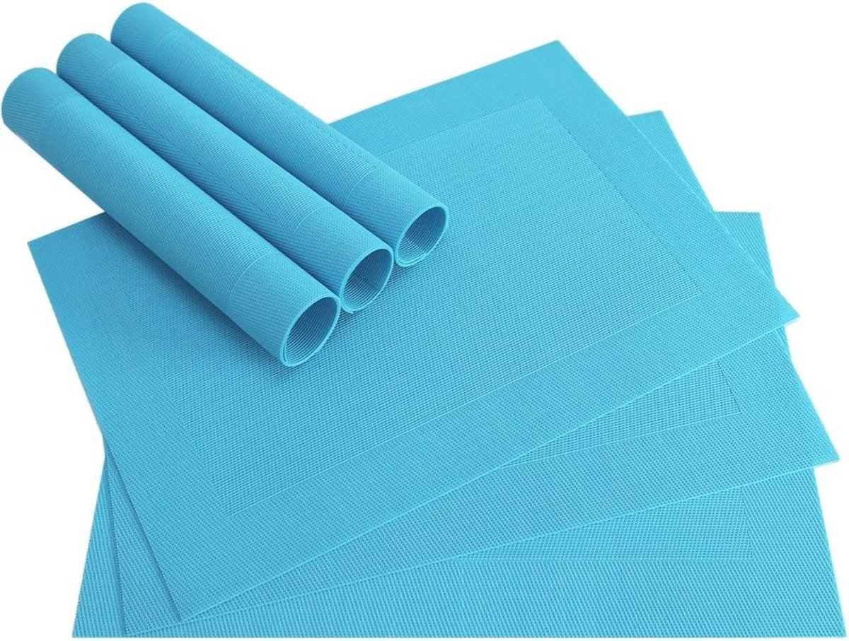 Set van 6 Elegante Placemats Lichtblauw Turquoise Geweven Kunststof 46x33 cm Afwasbaar