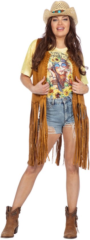 Gilet hippie long avec franges taille L/XL